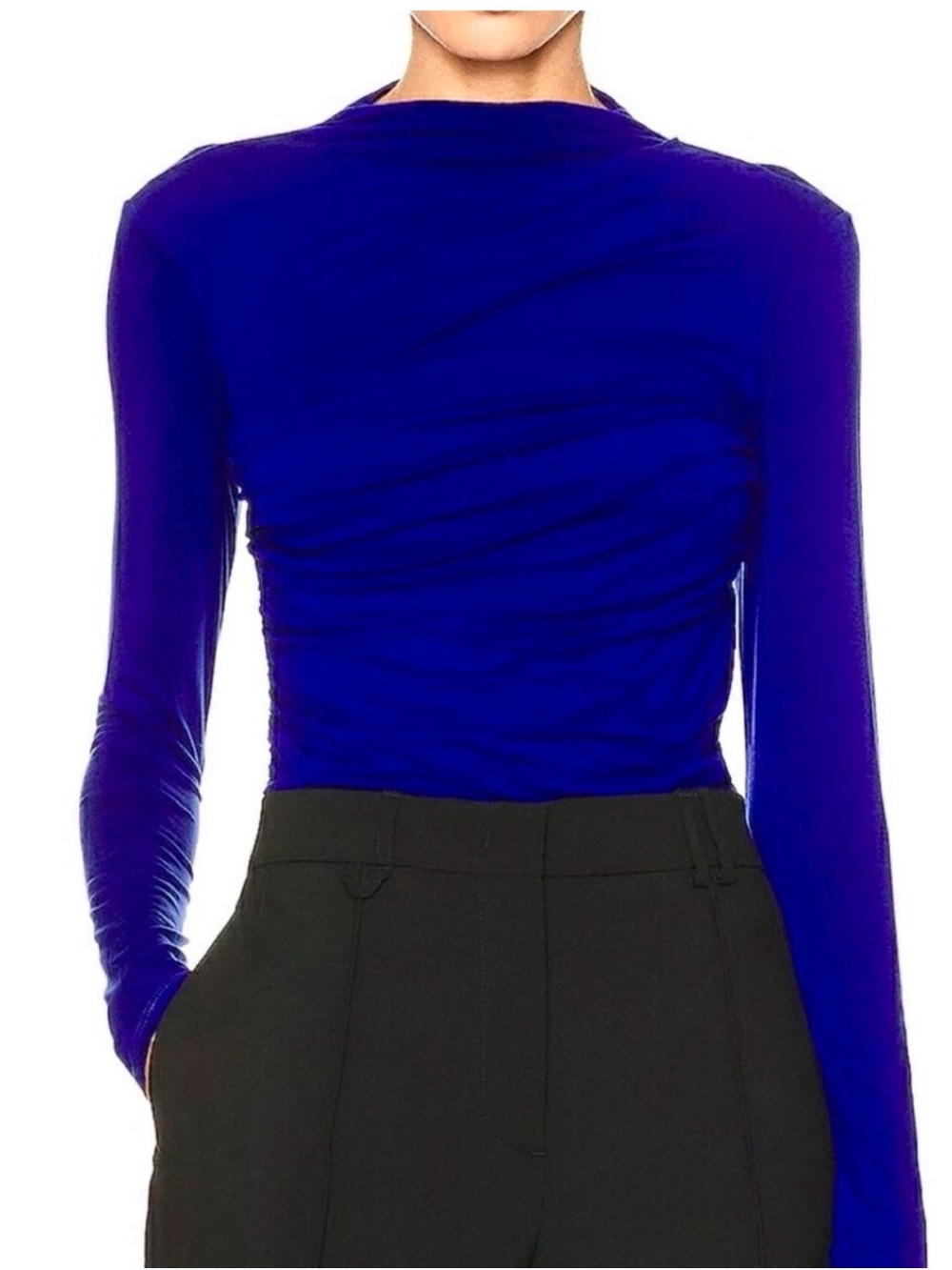 Enza Costa Long Sleeve Ruched Crewneck Top in Royal Blue